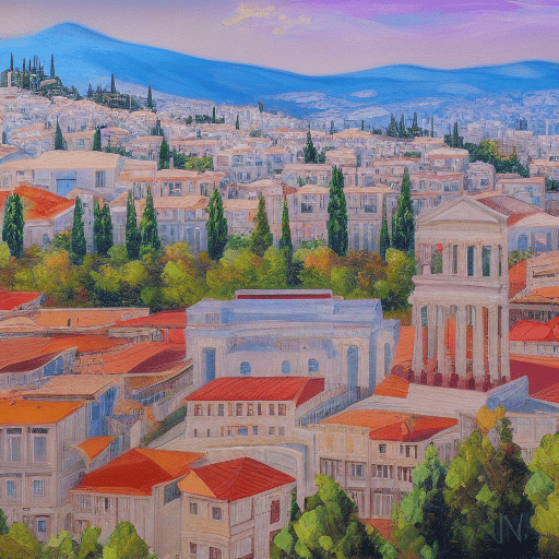 Athens from sky, oil painting