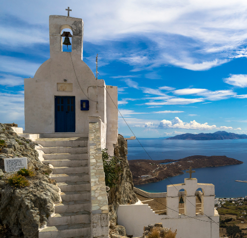 stunning view of a small church overviewing the aegean in serifos